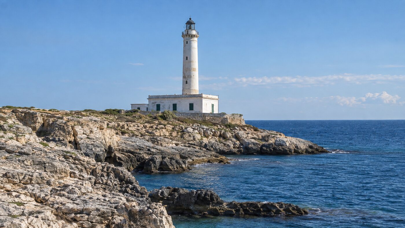 Veduta del Faro di Capo Santa Croce sulla costa di Augusta