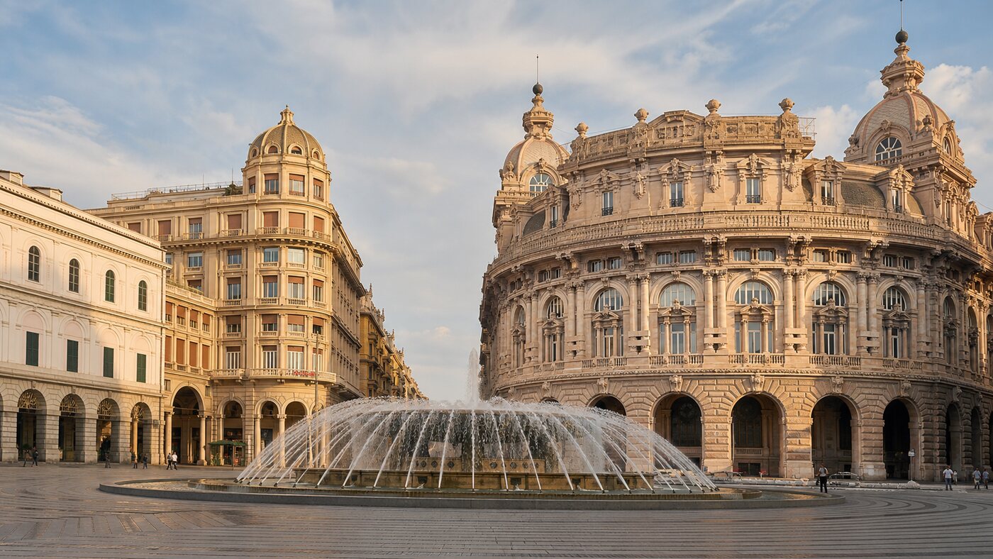 Immagine editoriale di Piazza De Ferrari nel centro di Genova