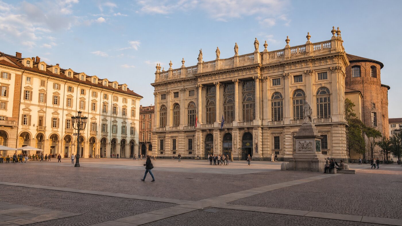 Immagine editoriale di Piazza Castello nel centro di Torino