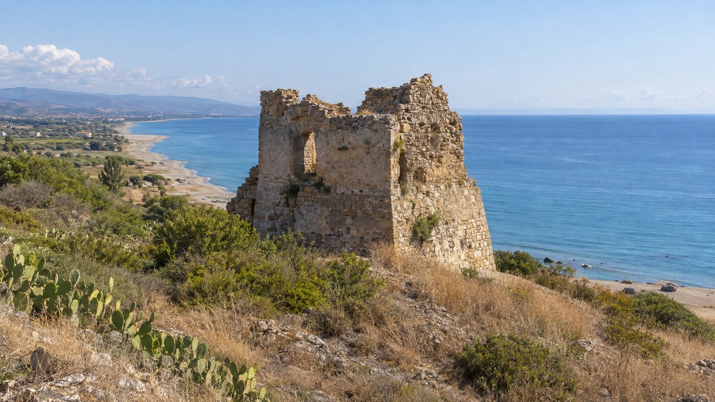 Veduta della Torre Vecchia e della costa ionica a Cirò Marina