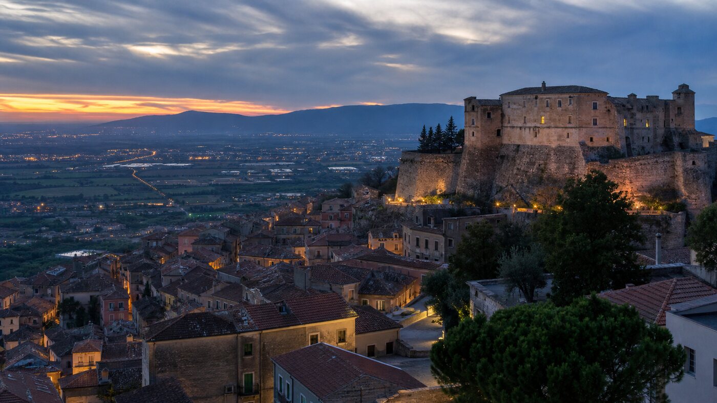 Veduta del Castello Colonna sopra il centro storico di Eboli