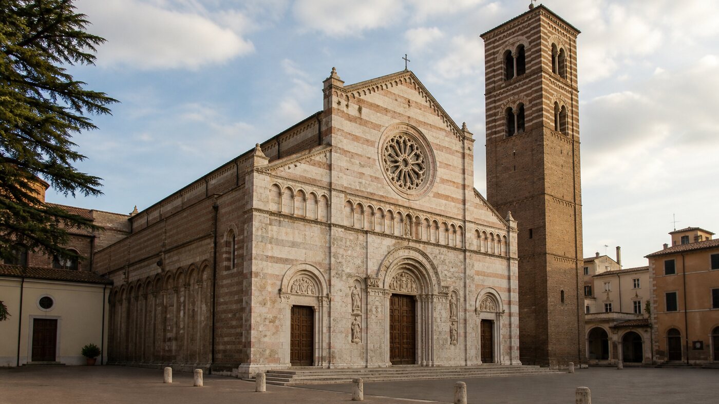 Veduta della Cattedrale di San Lorenzo in Piazza Dante a Grosseto