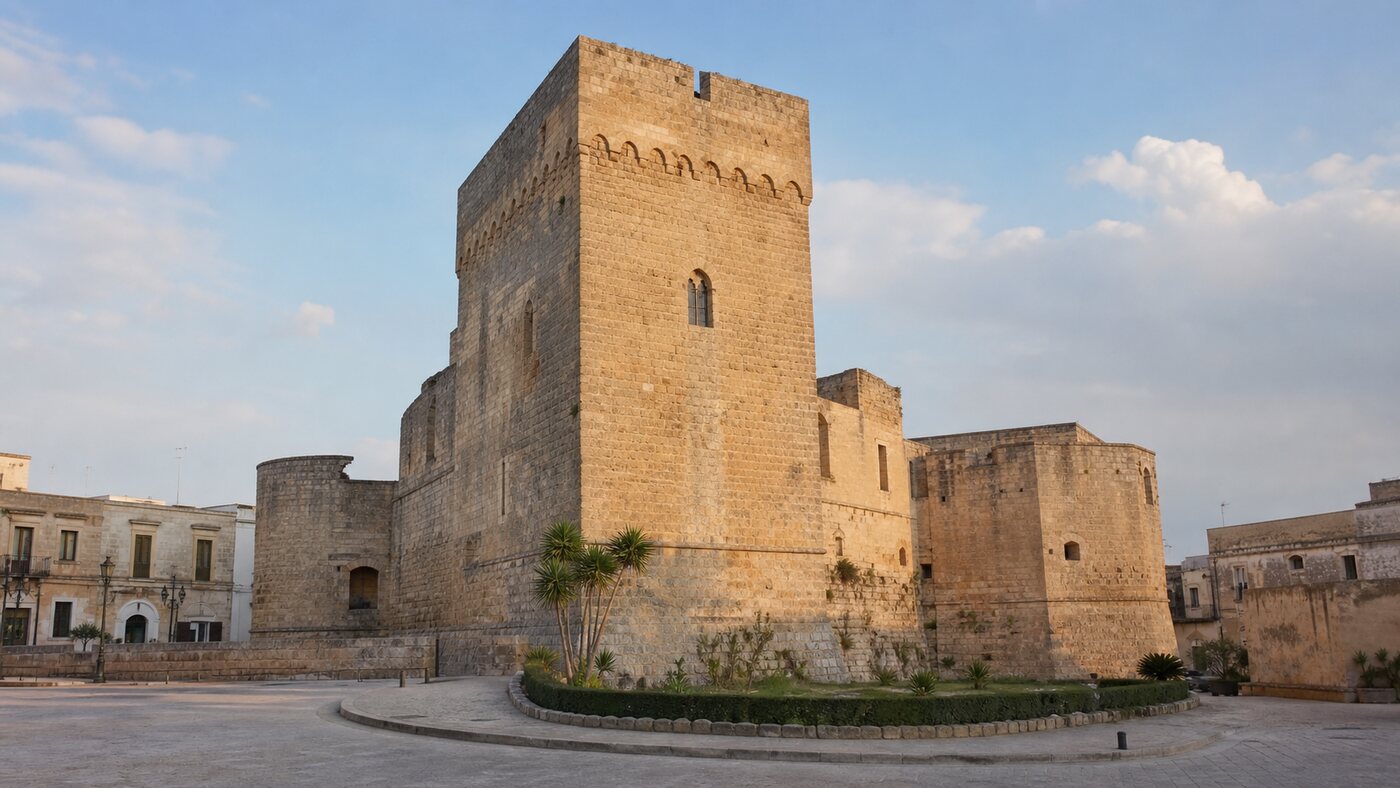 Veduta del Castello Normanno Svevo nel centro storico di Mesagne
