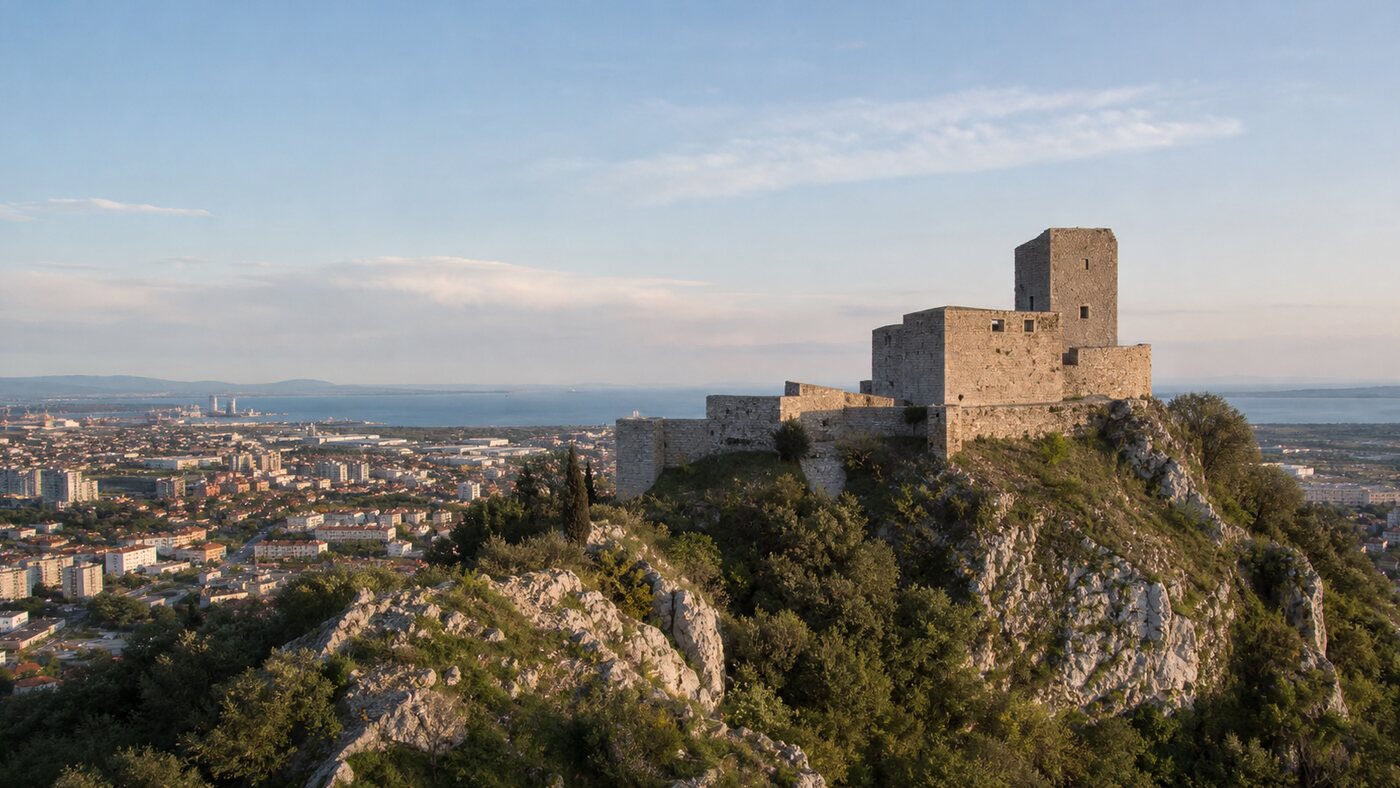 Veduta della Rocca di Monfalcone sul colle carsico