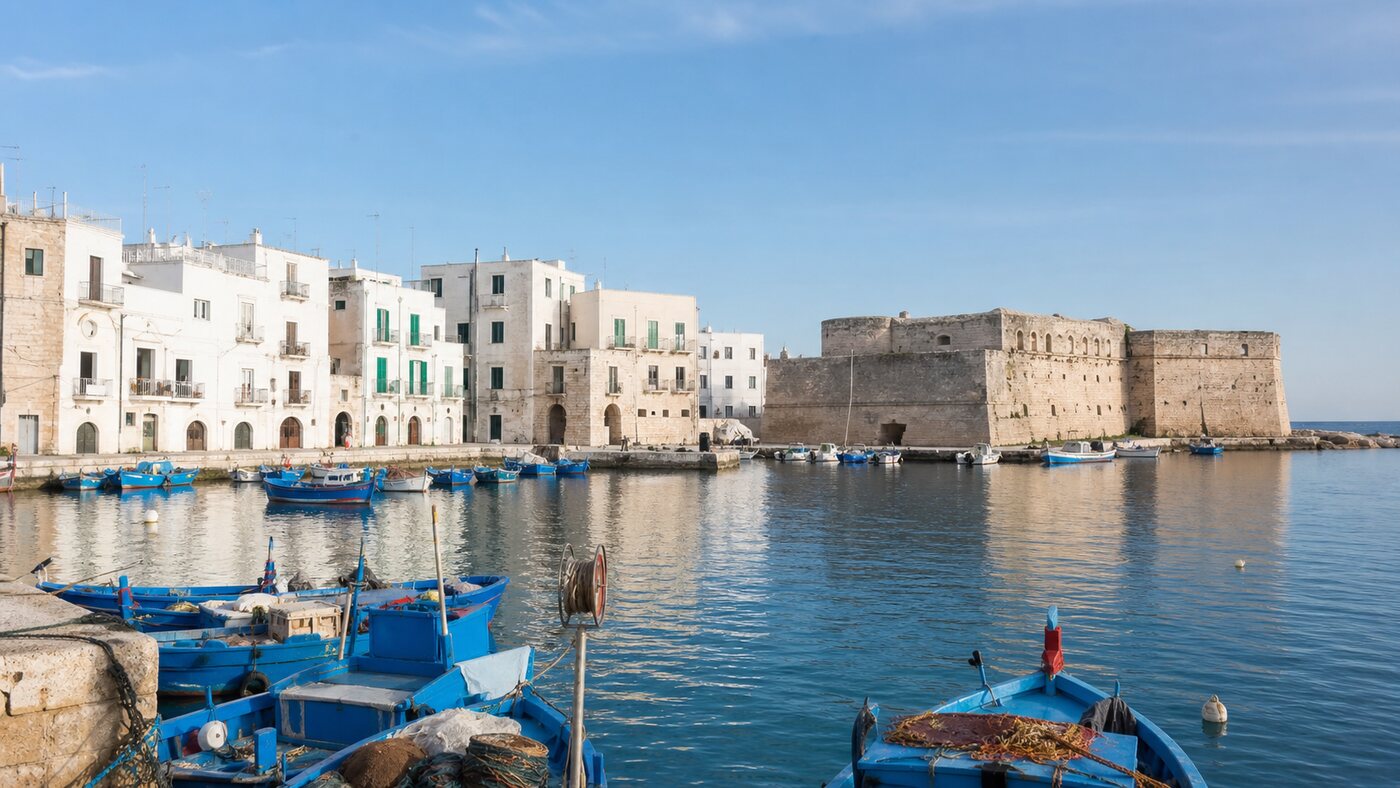 Veduta del Porto Antico e del Castello Carlo V a Monopoli