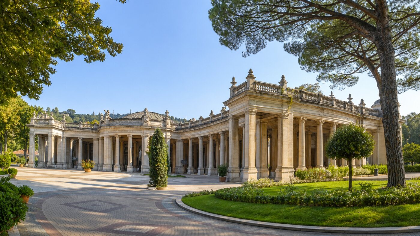 Veduta delle Terme Tettuccio nel parco di Montecatini Terme