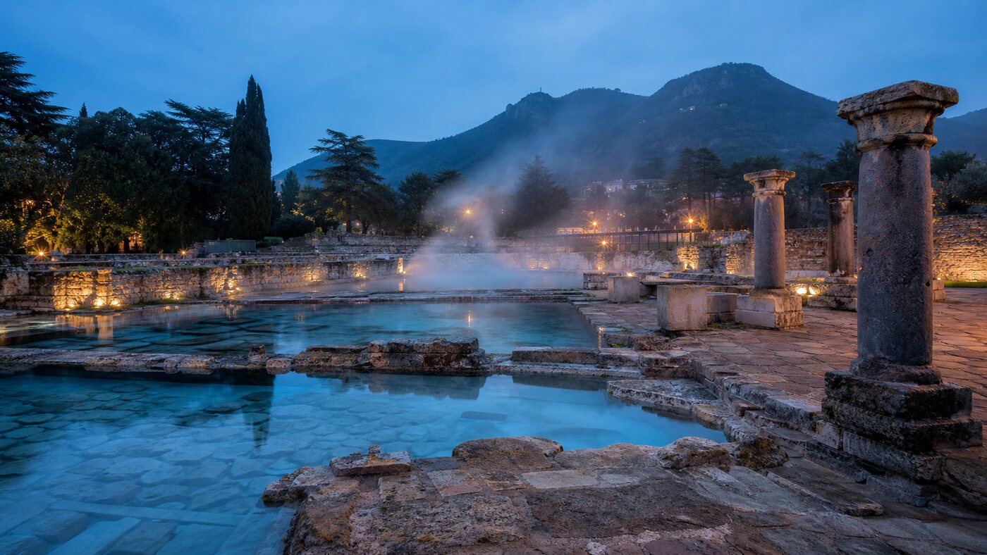 Veduta dell’area termale di Montegrotto Terme ai piedi dei Colli Euganei