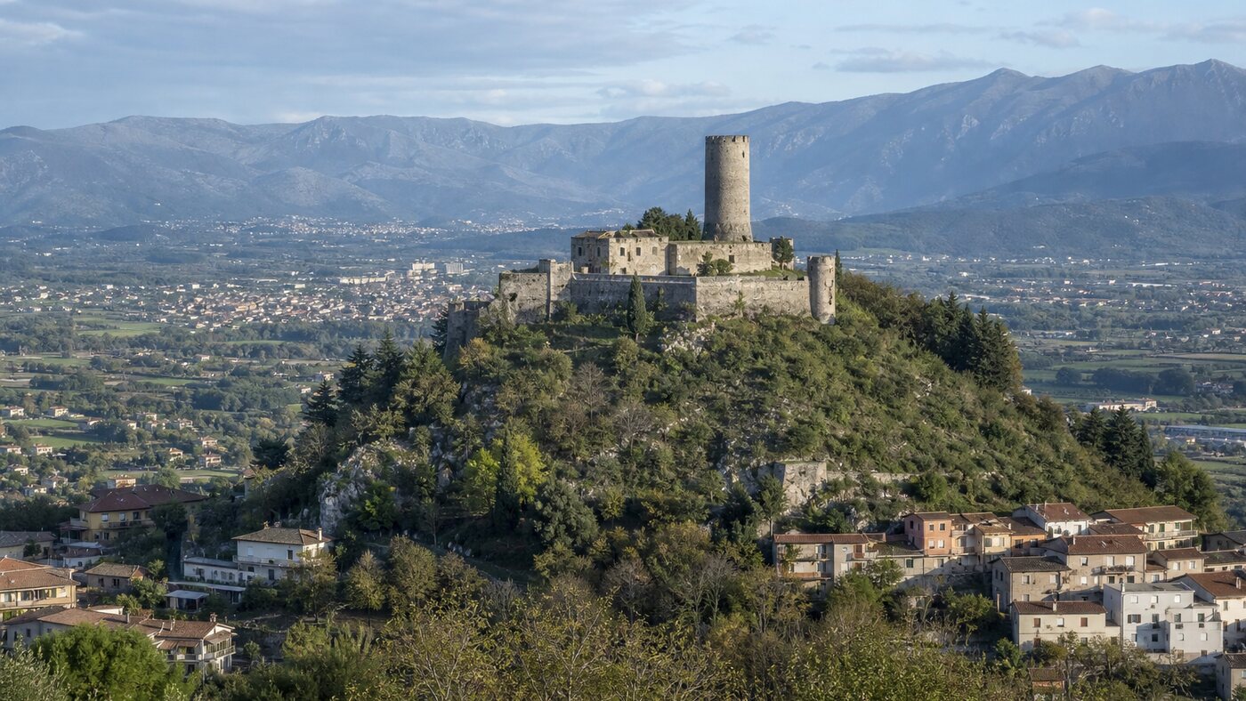 Veduta del castello e della torre di Montesarchio sul colle Ciavurno
