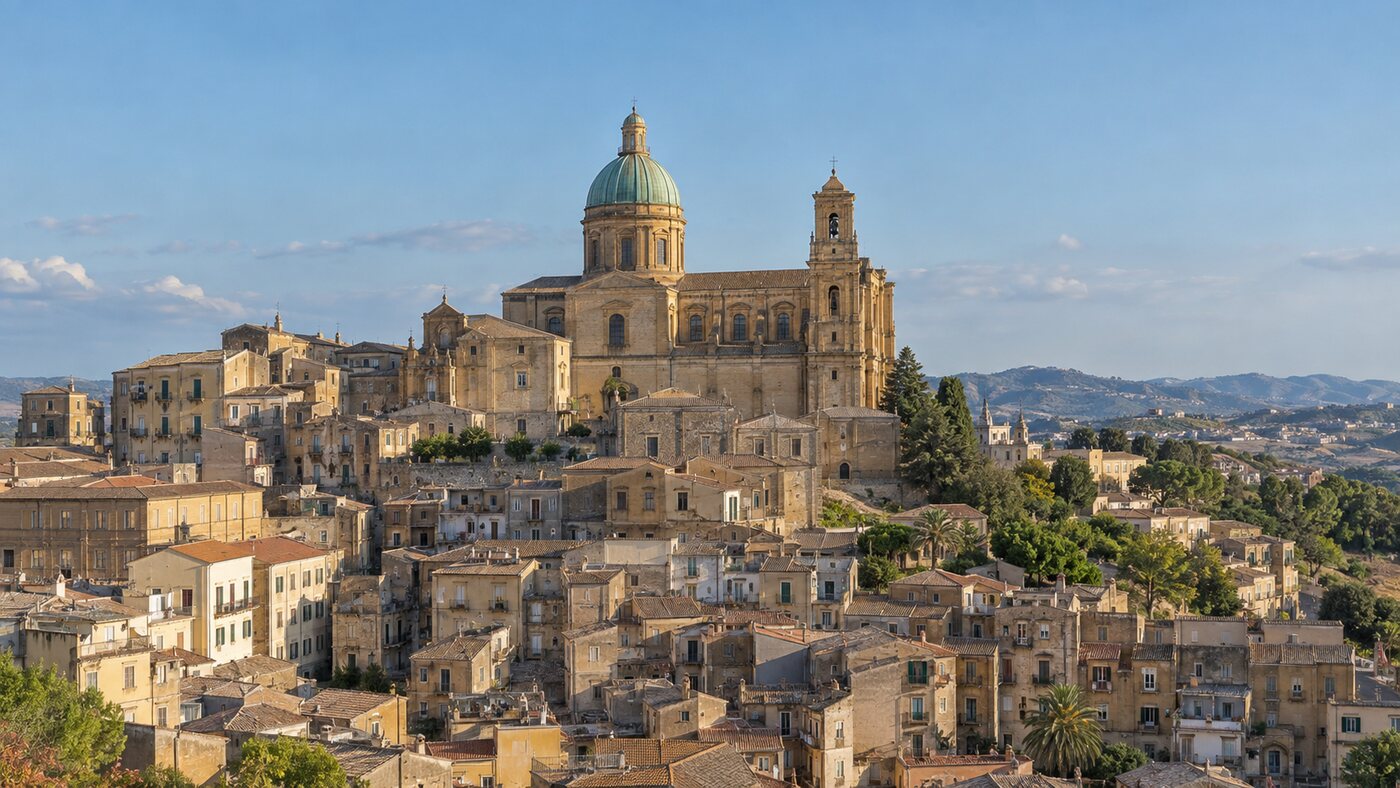 Veduta della Cattedrale di Piazza Armerina sopra il centro storico