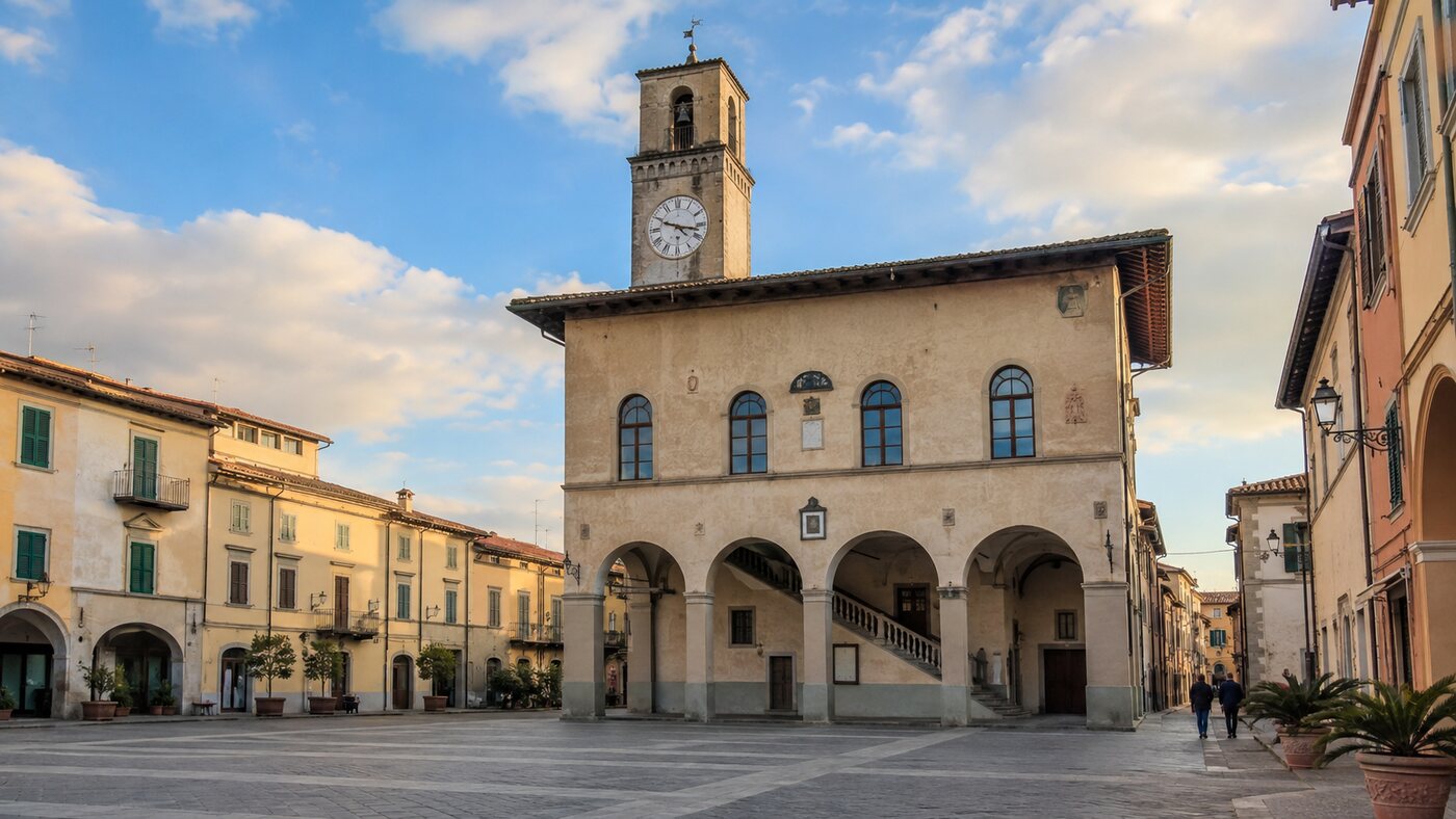 Veduta di Palazzo Pretorio in Piazza Cavour a Pontedera