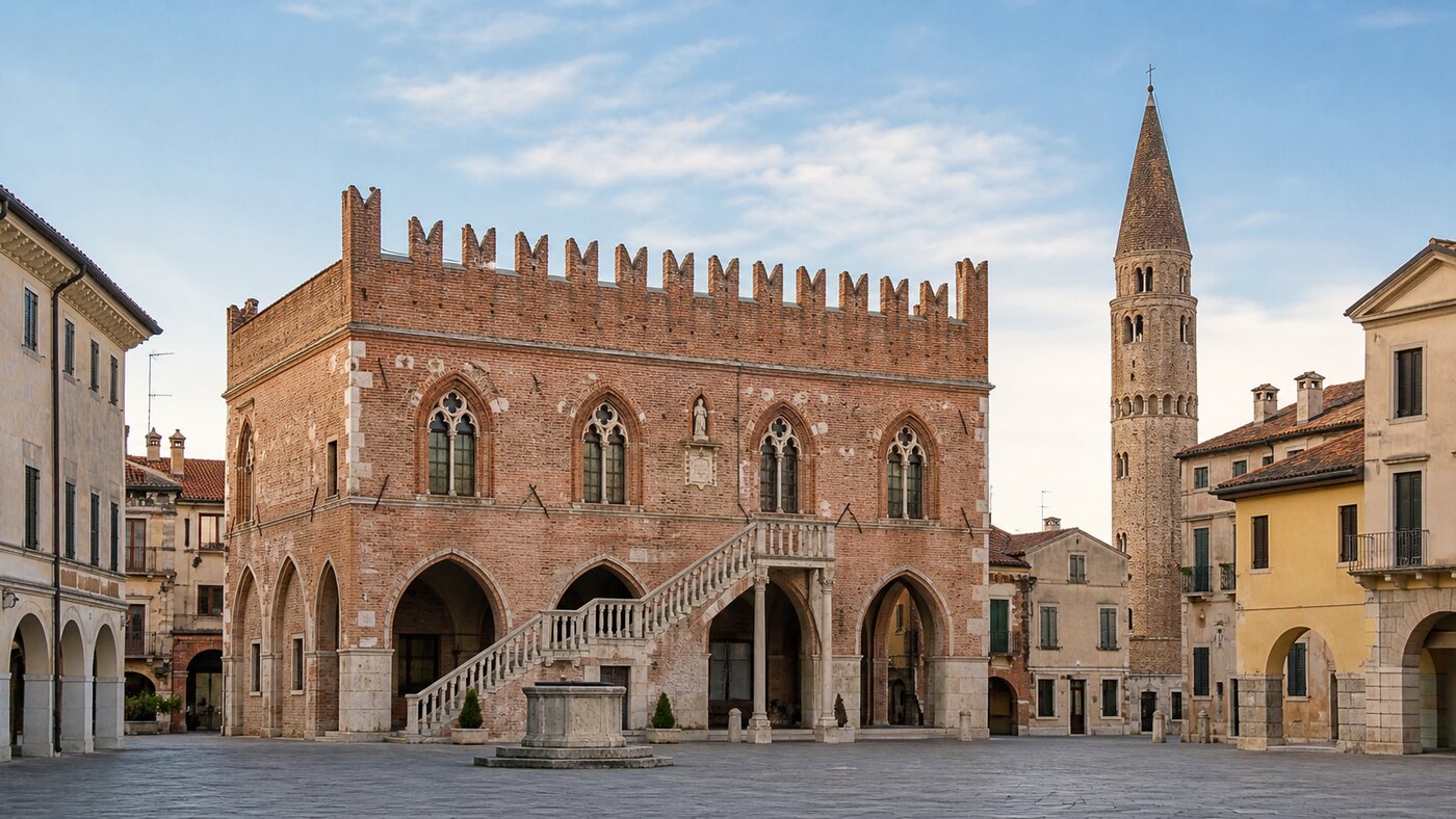 Veduta del Palazzo Municipale e del campanile di Sant’Andrea a Portogruaro