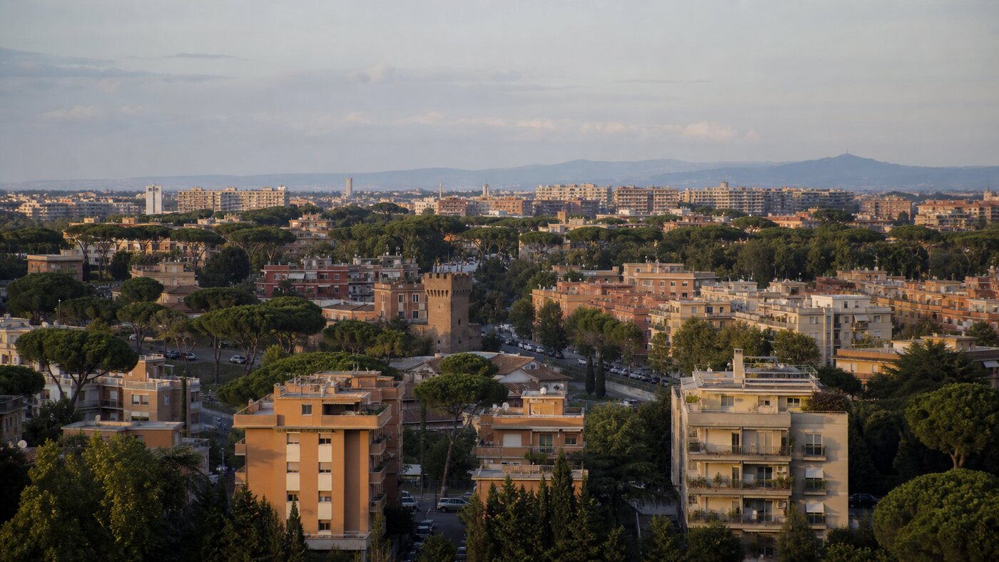 Immagine editoriale del paesaggio urbano nella zona est di Roma