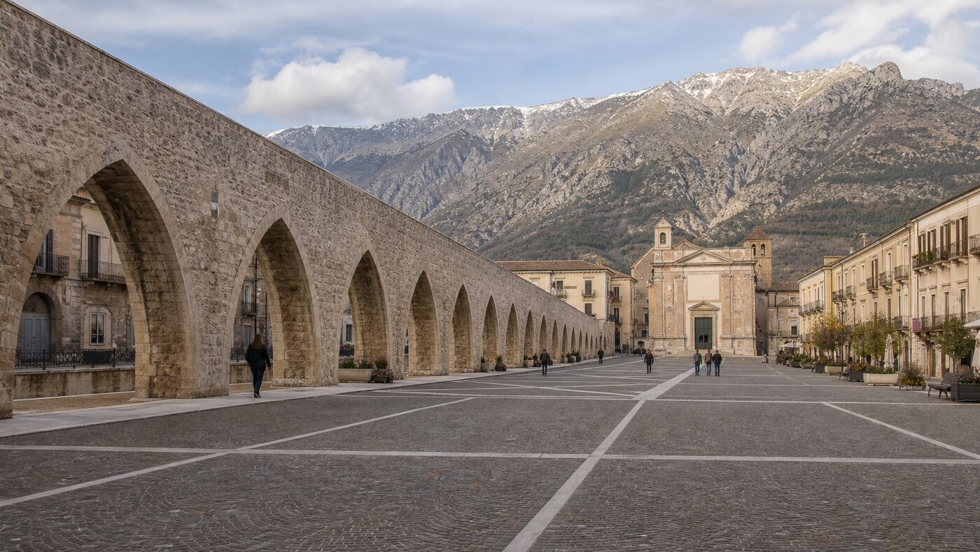 Veduta dell’acquedotto medievale in Piazza Garibaldi a Sulmona