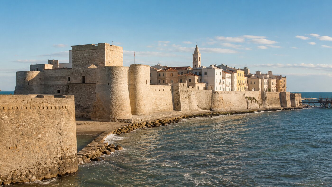 Veduta del Castello Svevo e del borgo antico di Termoli sul mare