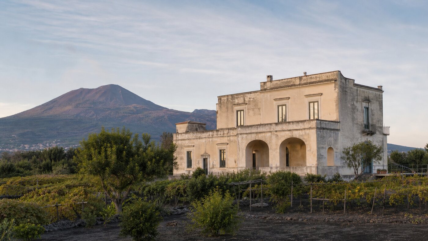 Veduta di Villa delle Ginestre alle pendici del Vesuvio a Torre del Greco