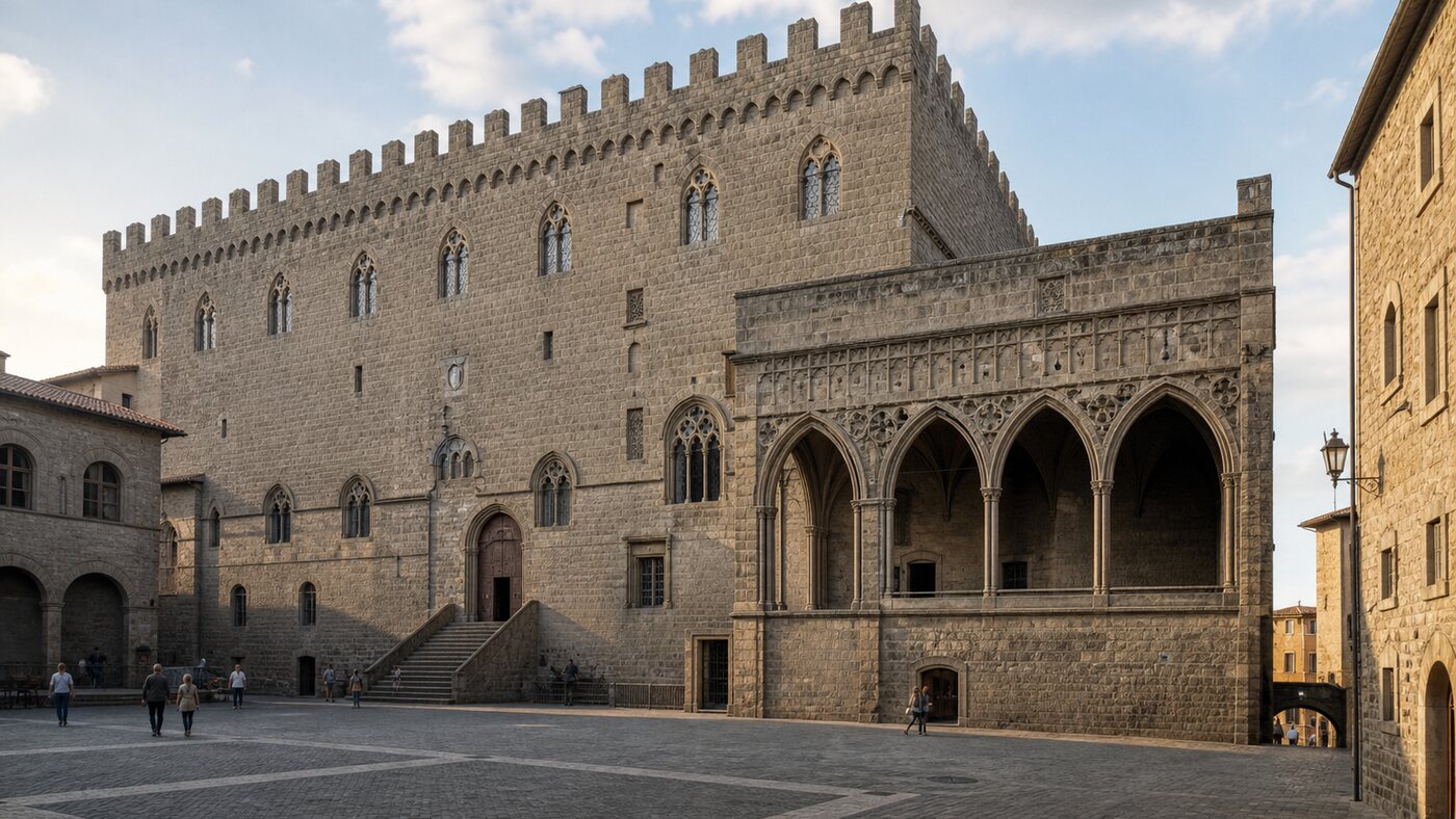 Veduta del Palazzo dei Papi in Piazza San Lorenzo a Viterbo